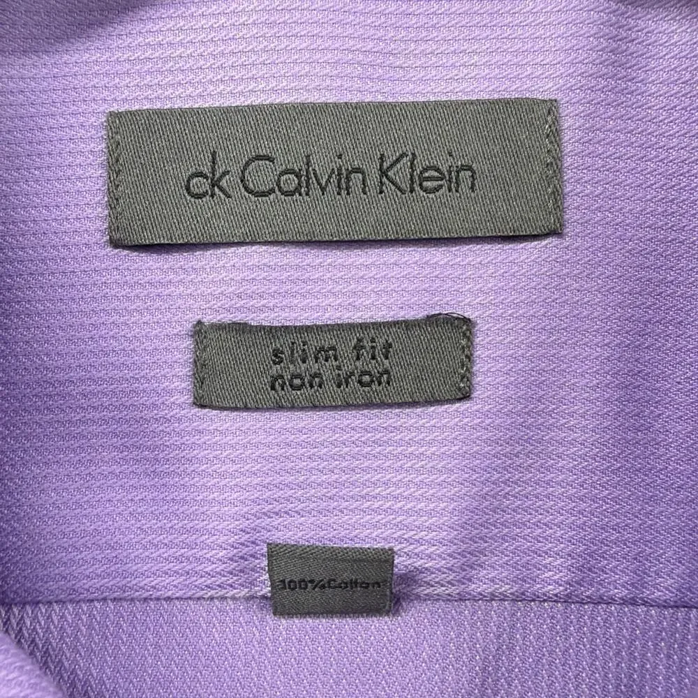 Calvin Klein Dress Shirt Mens 15.5 34/35 Purple Slim Fit Non Iron Button Up